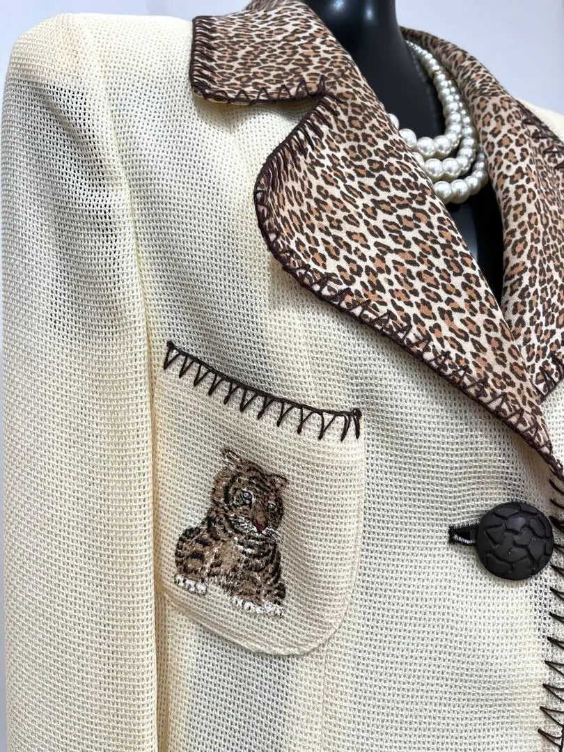 [Sin usar] Italia Italiana Ramoda Goji Chaqueta Malla Estampado de leopardo Primavera Verano | 【未使用品】伊太利屋 イタリヤ ラモーダゴジ ジャケット メッシュ 豹柄 春 夏