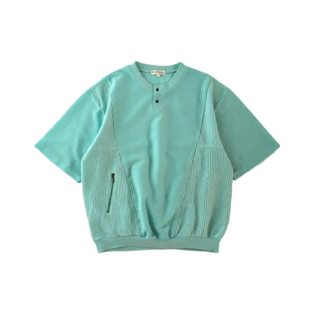 old design cut and sew half button retro switching knit pastel color