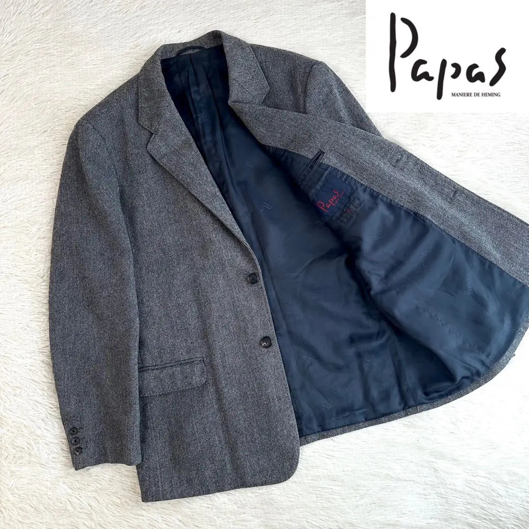 [Good condition] Papas Herringbone Tailored Jacket, Gray, Size L, Wool