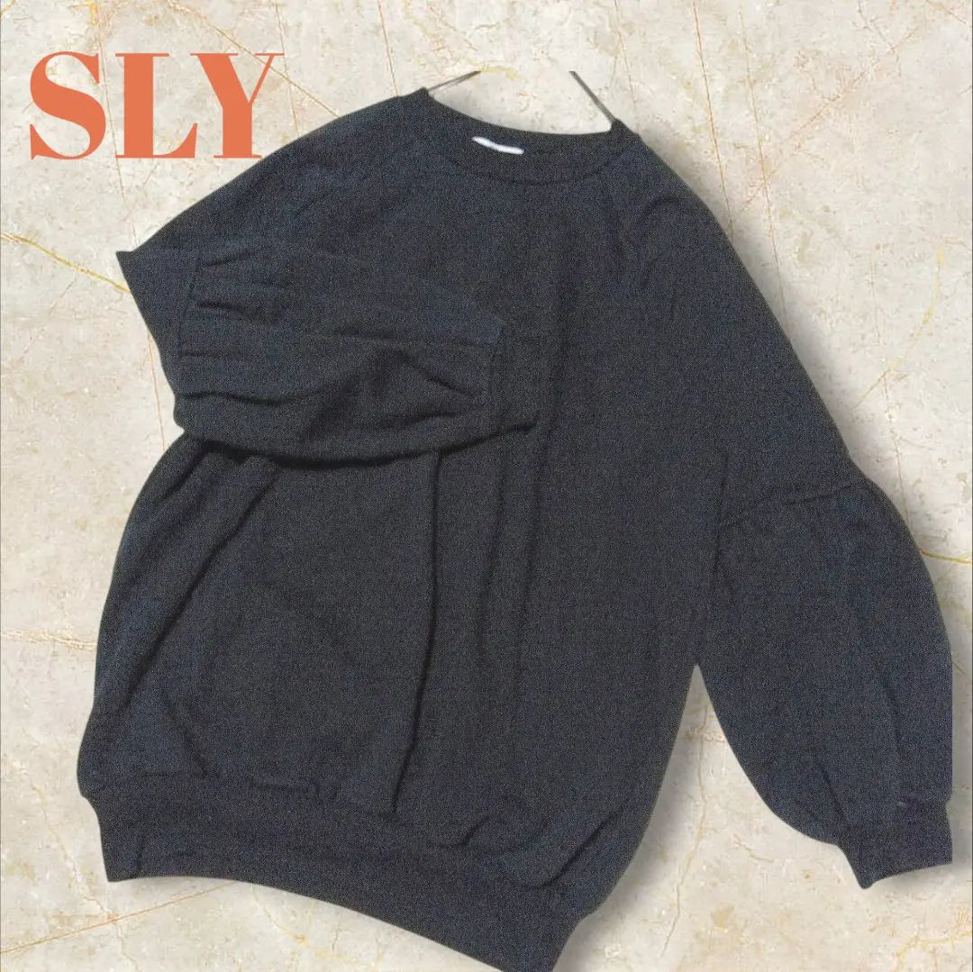 [Sly] Volume sleeve sweatshirt top Fleece lining Oversized black