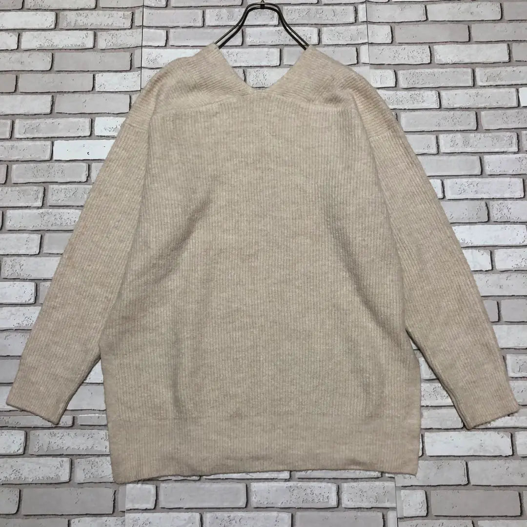 Mohair Sweater V -neck Yuru Dowapo Free Size Long Sleeve Cream Both Slits Slits | モヘアセーター Vネック ゆるダボ フリーサイズ 長袖クリーム色 両側スリット