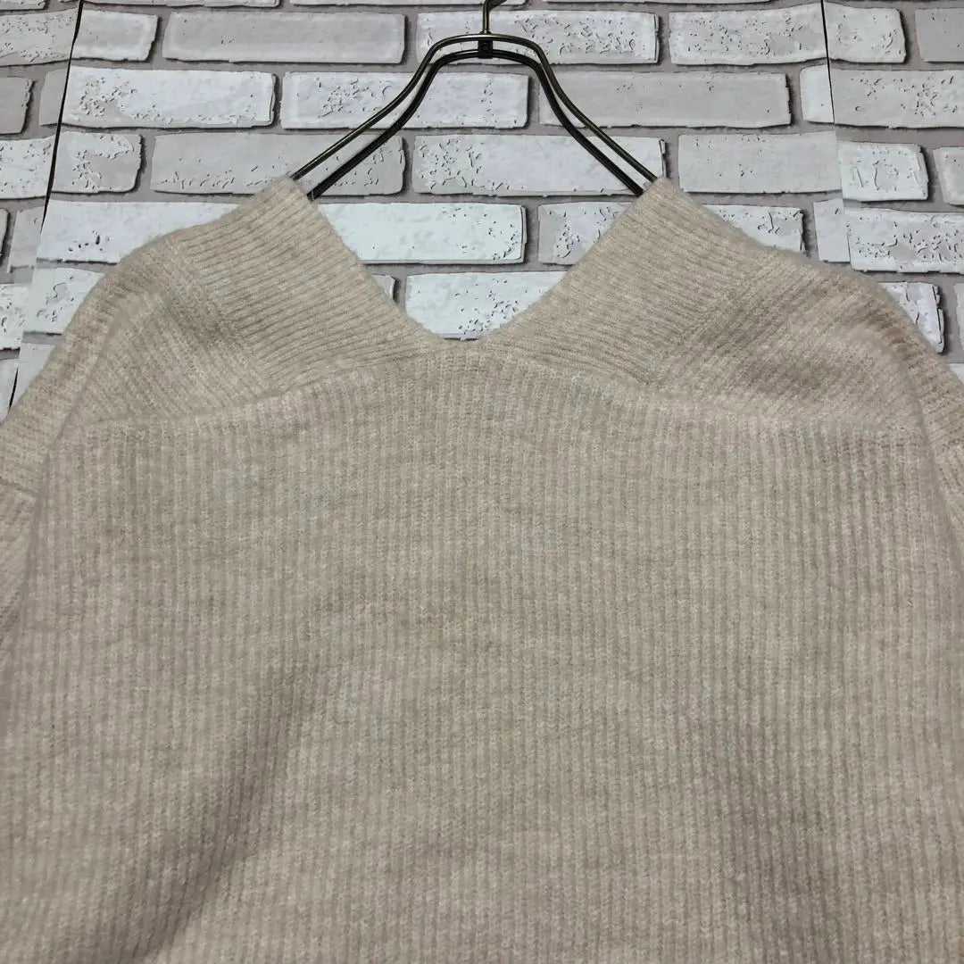 Mohair Sweater V -neck Yuru Dowapo Free Size Long Sleeve Cream Both Slits Slits | モヘアセーター Vネック ゆるダボ フリーサイズ 長袖クリーム色 両側スリット