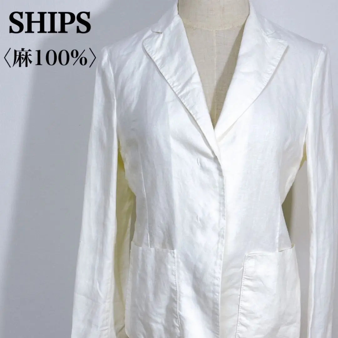 Ships 100% linen fly front stylish jacket with pockets white