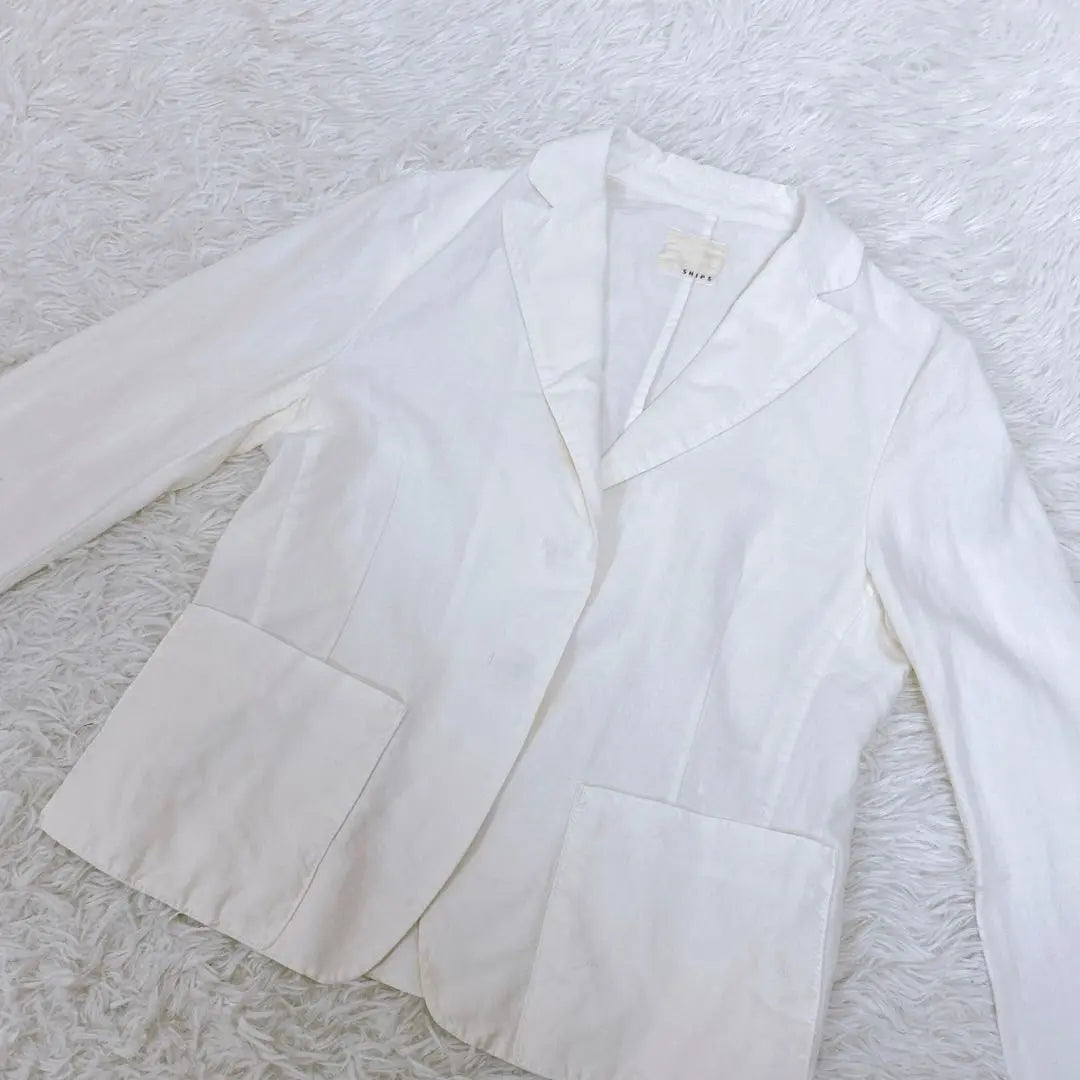 Ships 100% linen fly front stylish jacket with pockets white