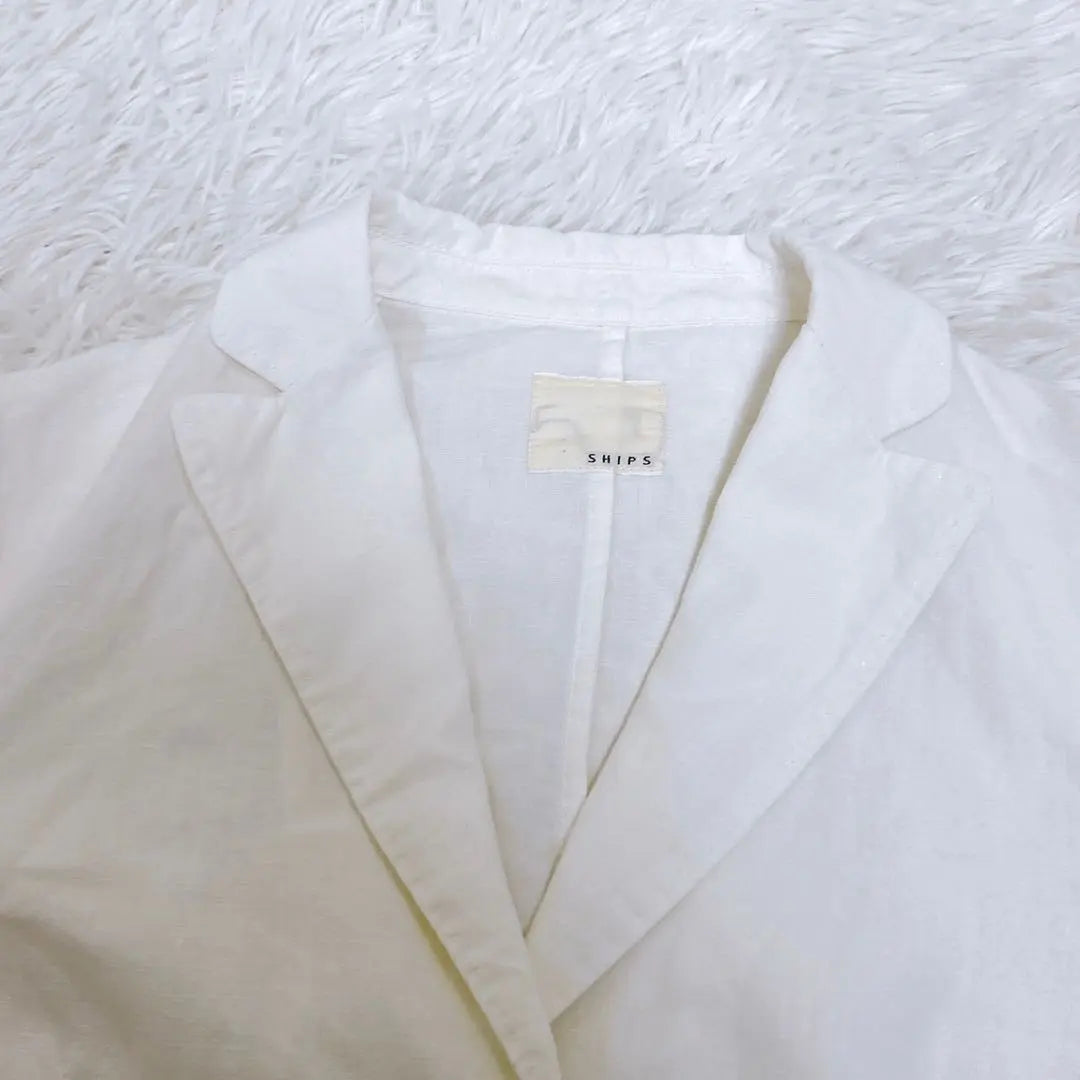 Ships 100% linen fly front stylish jacket with pockets white