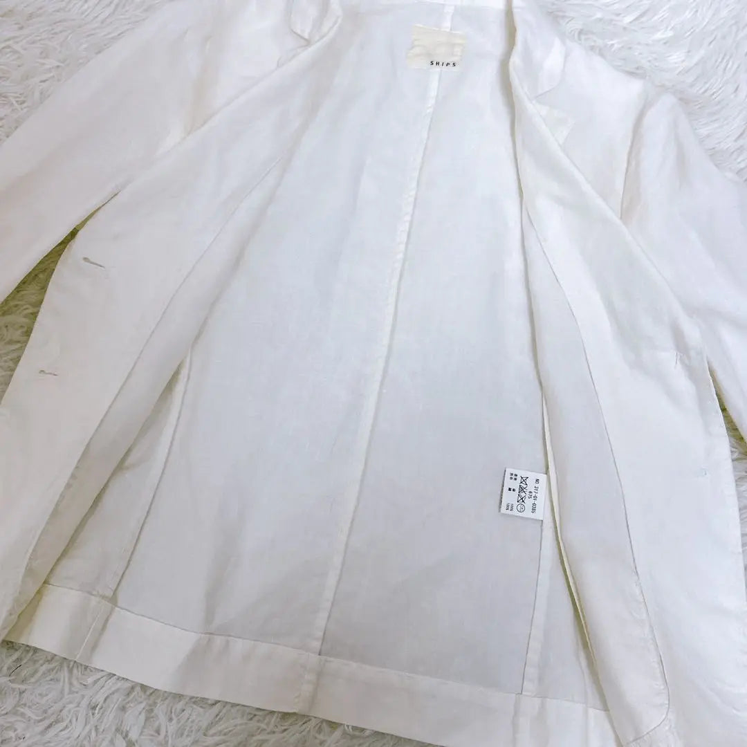 Ships 100% linen fly front stylish jacket with pockets white