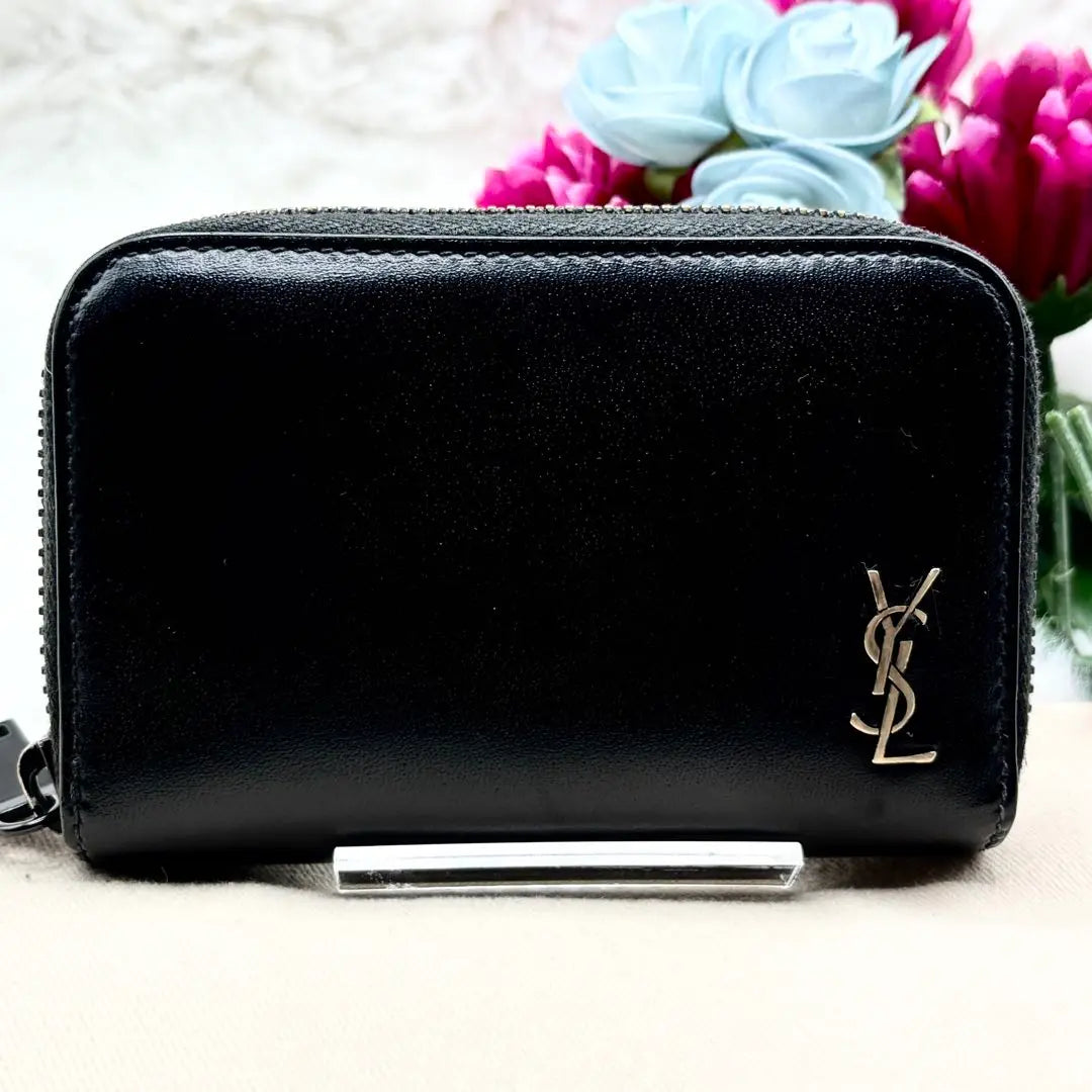 ✨Buen estado✨ Monedero Saint Laurent Tiny Cassandra Logo Cuero Negro