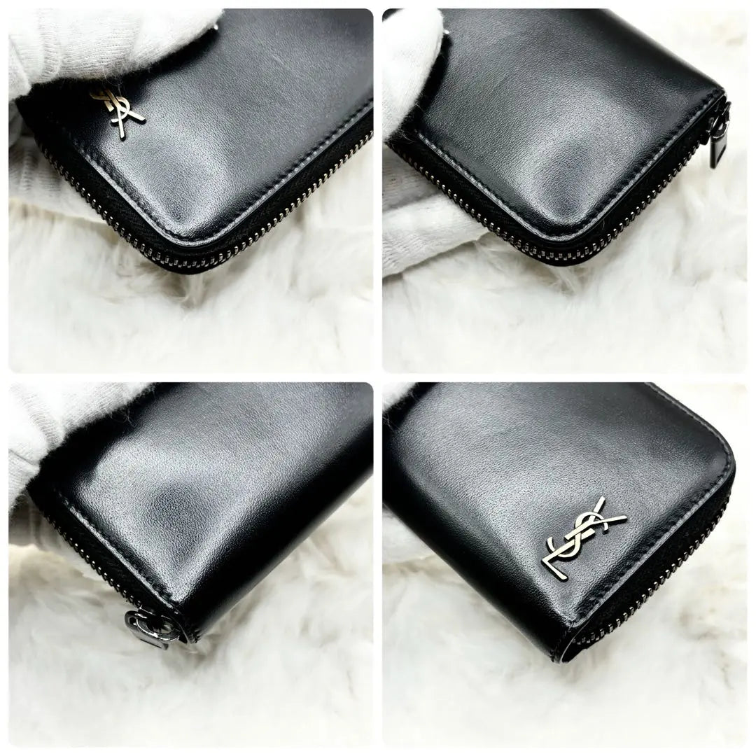 ✨Buen estado✨ Monedero Saint Laurent Tiny Cassandra Logo Cuero Negro