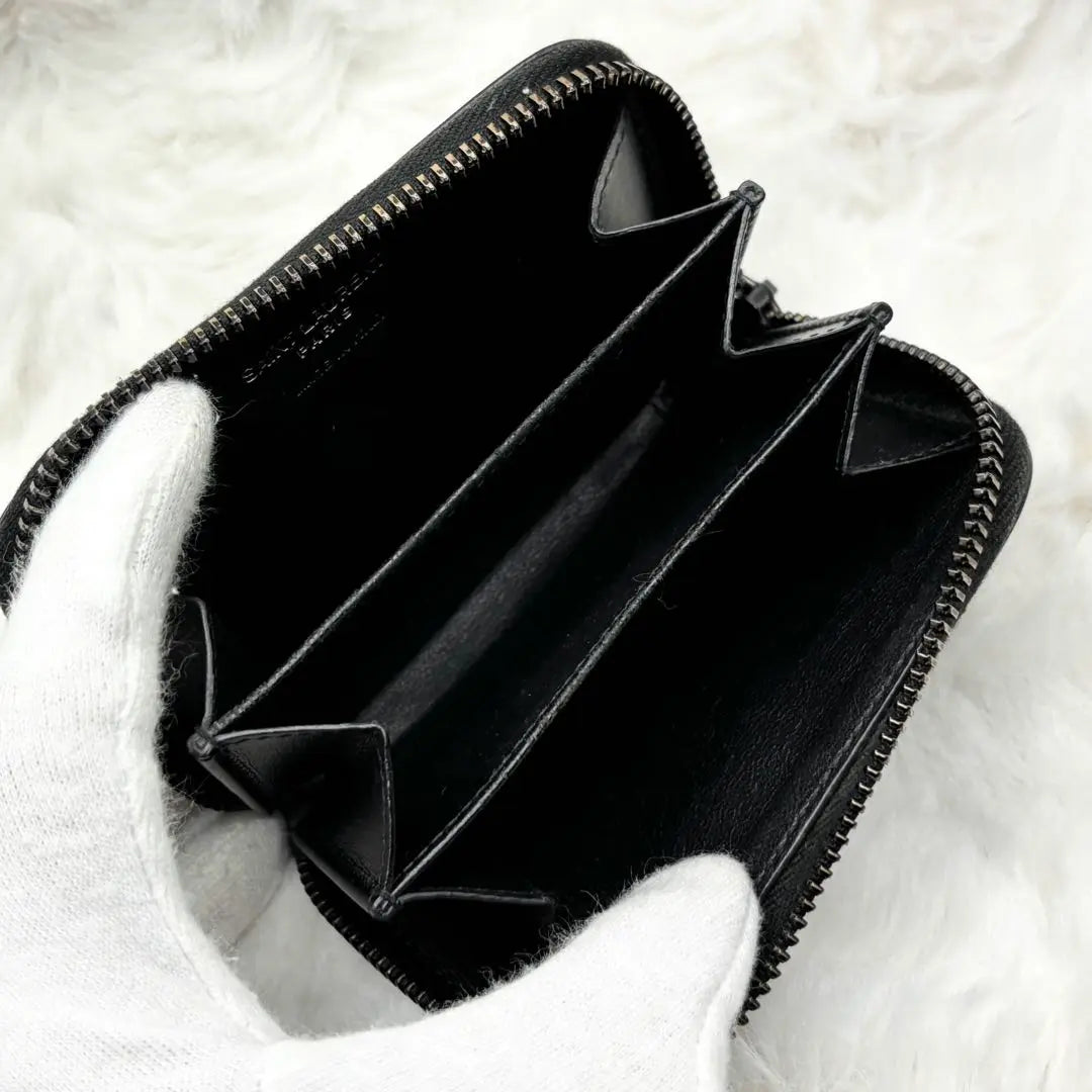 ✨Buen estado✨ Monedero Saint Laurent Tiny Cassandra Logo Cuero Negro