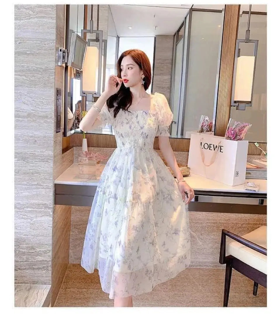 Flower pattern Elegant chiffon dress dress party looks refreshing s