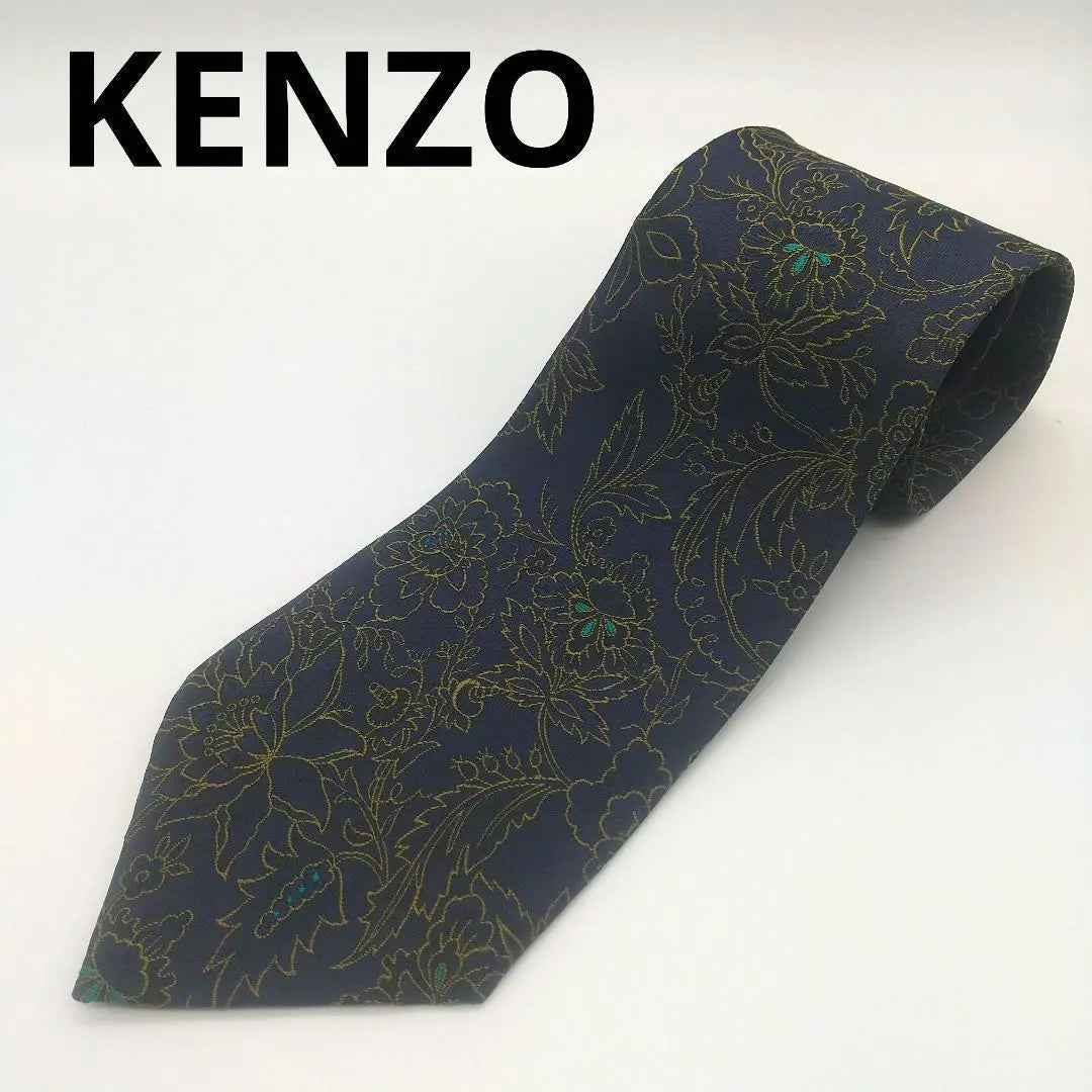 KENZO Tie Silk Floral Embroidered Navy 10