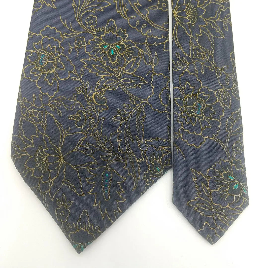 KENZO Tie Silk Floral Embroidered Navy 10