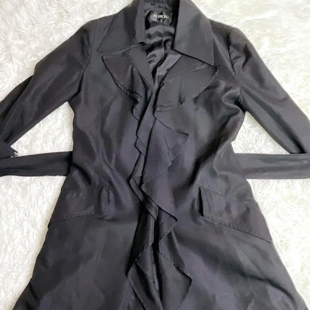 Beautiful condition ✨ Ingeborg ruffle trench coat size9 black silk blend