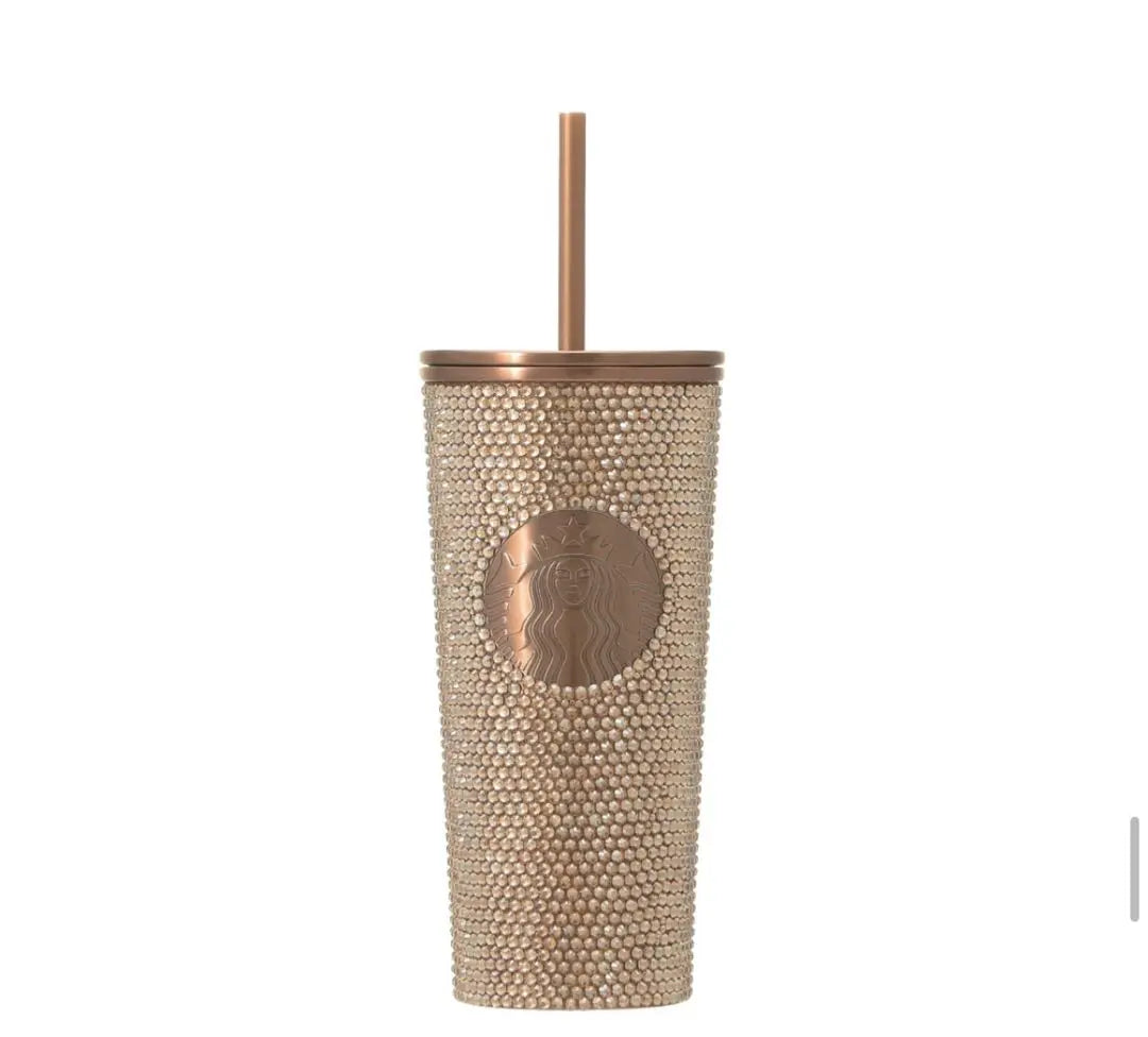 Stainless Steel Cold Cup Tumbler Rhinestone Gold 473ml