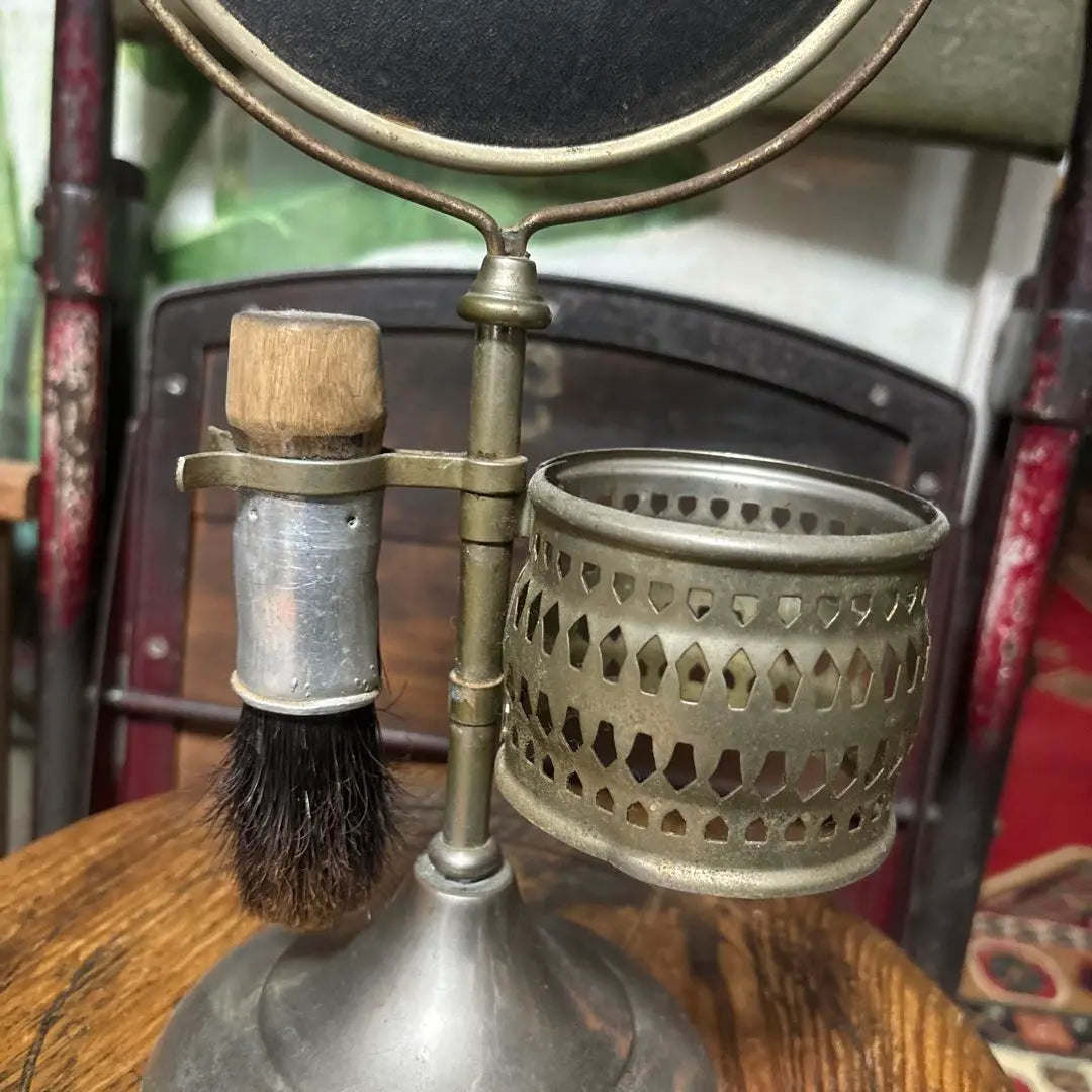 Vintage tabletop mirror with brush