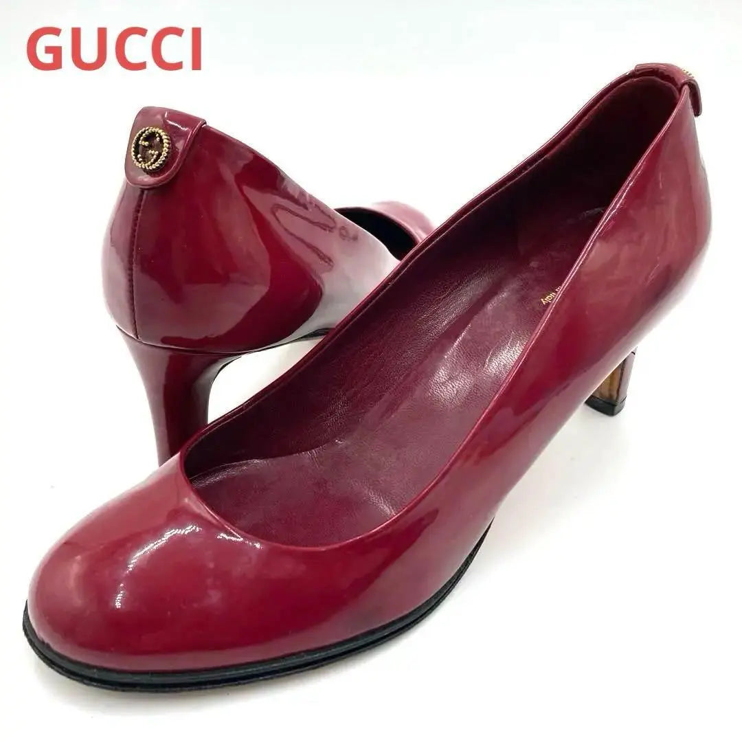 Gucci 22.5cm high heels enamel red blond pumps