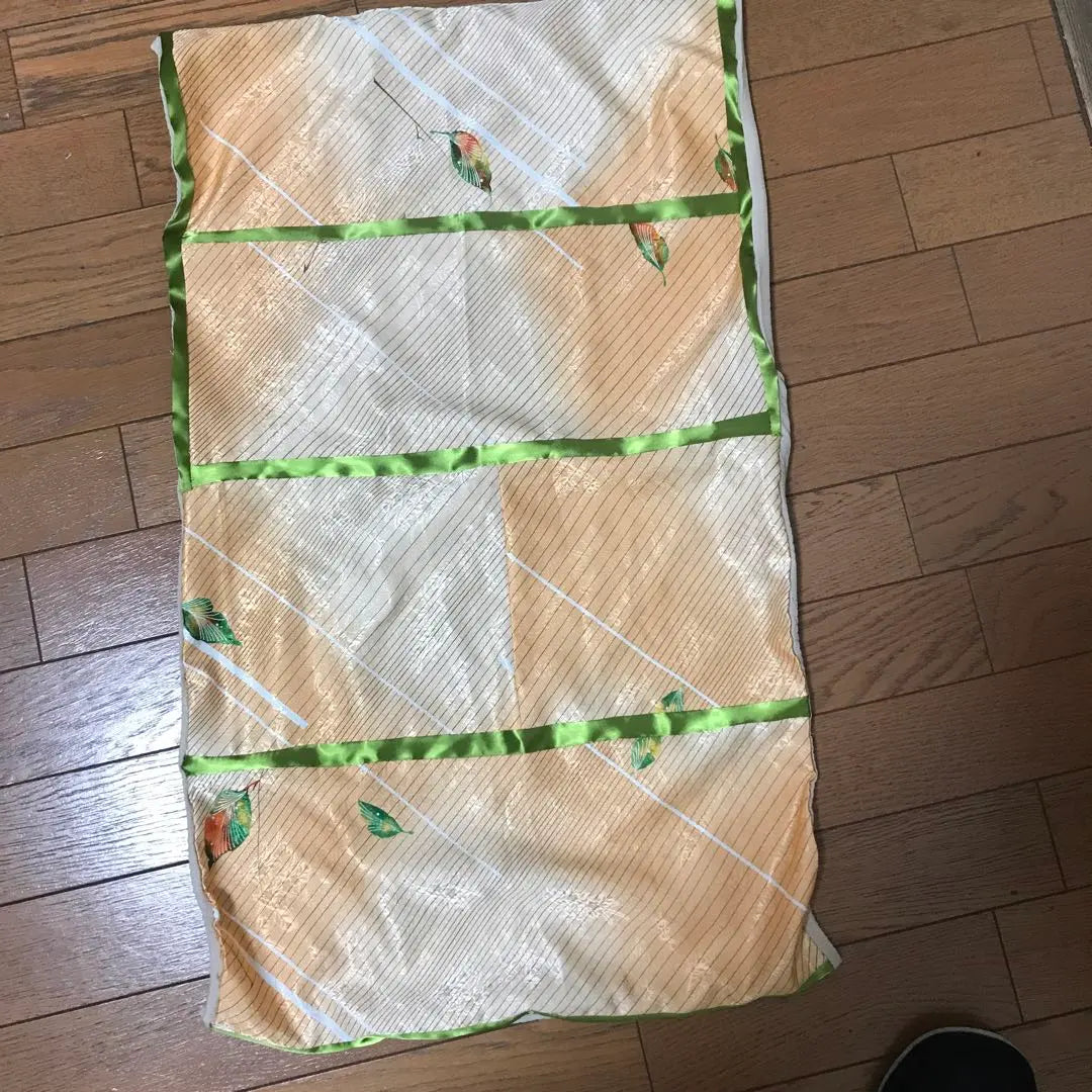 Handmade kimono remake - long pillowcase with stripes and leaves pattern, cushion cover