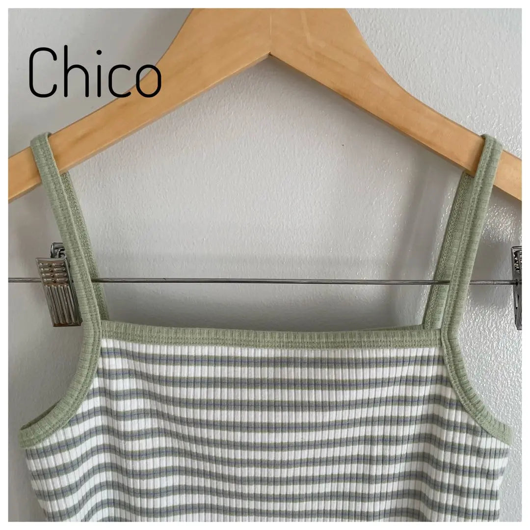 [Chico] Border Short Cardigan Camisole Ensemble Short Sleeve