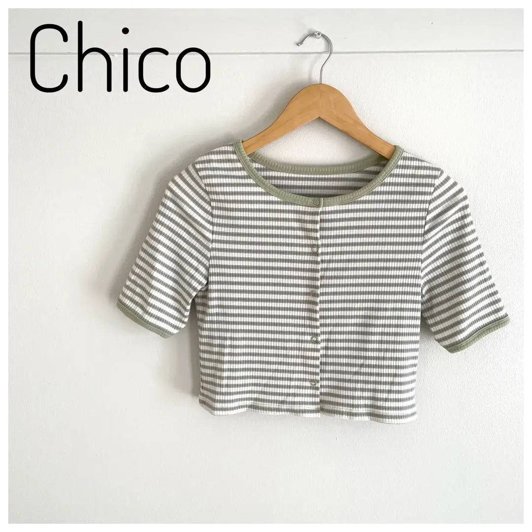 [Chico] Border Short Cardigan Camisole Ensemble Short Sleeve