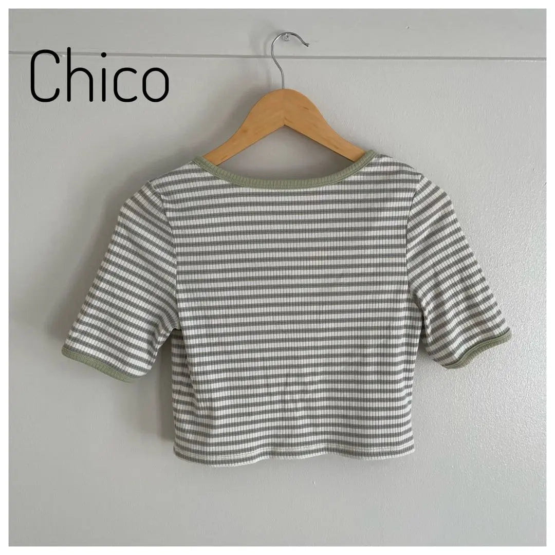 [Chico] Border Short Cardigan Camisole Ensemble Short Sleeve