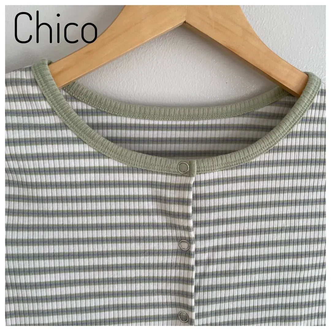 [Chico] Border Short Cardigan Camisole Ensemble Short Sleeve