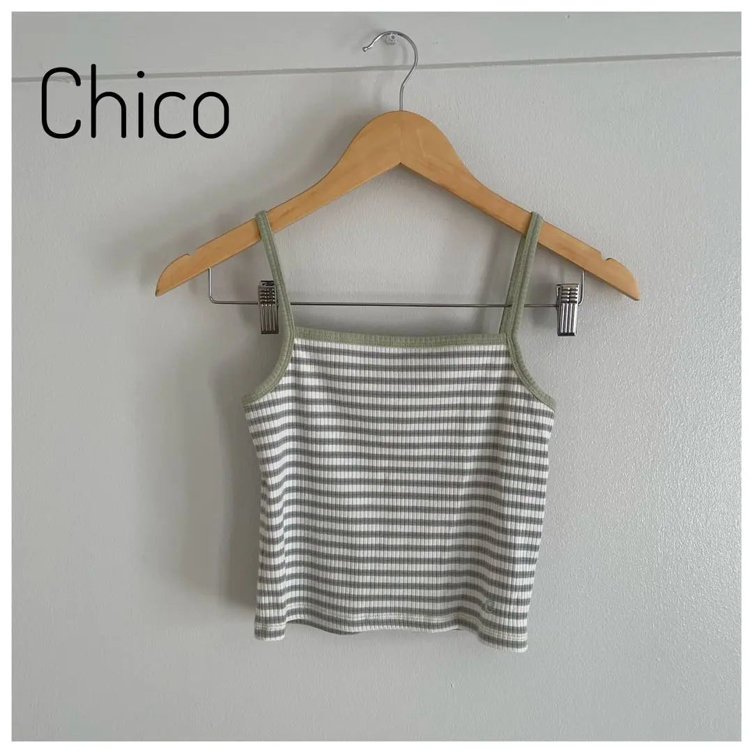 [Chico] Border Short Cardigan Camisole Ensemble Short Sleeve