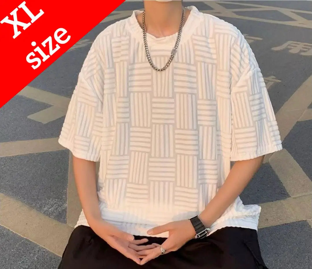 ✨ Brand new and unused✨ All-over pattern short sleeve T-shirt top Korean men's mode white