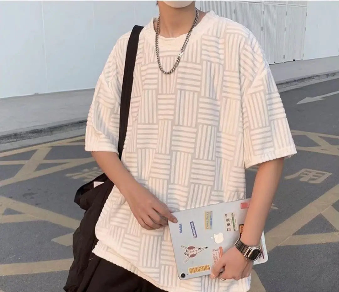 ✨ Brand new and unused✨ All-over pattern short sleeve T-shirt top Korean men's mode white