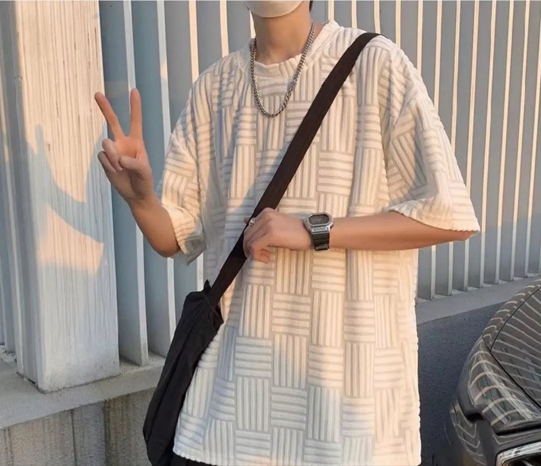 ✨ Brand new and unused✨ All-over pattern short sleeve T-shirt top Korean men's mode white