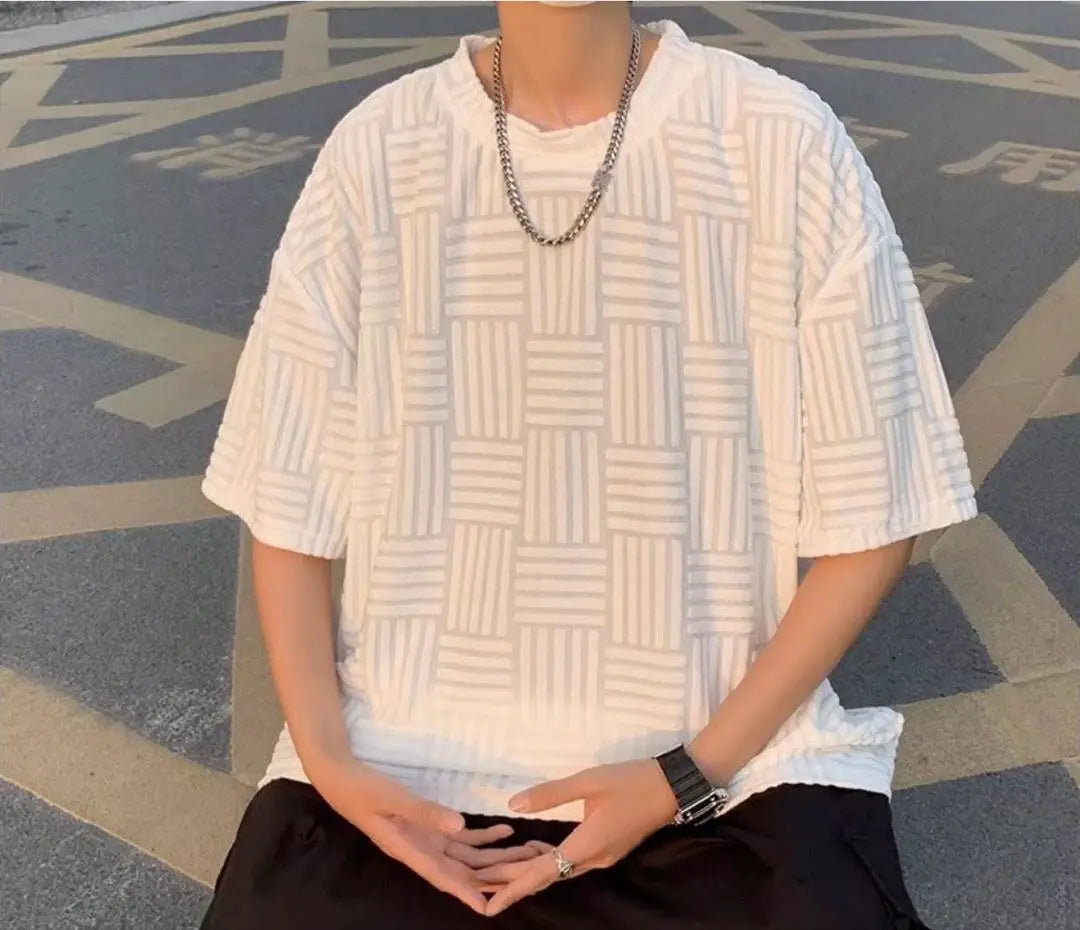 ✨ Brand new and unused✨ All-over pattern short sleeve T-shirt top Korean men's mode white