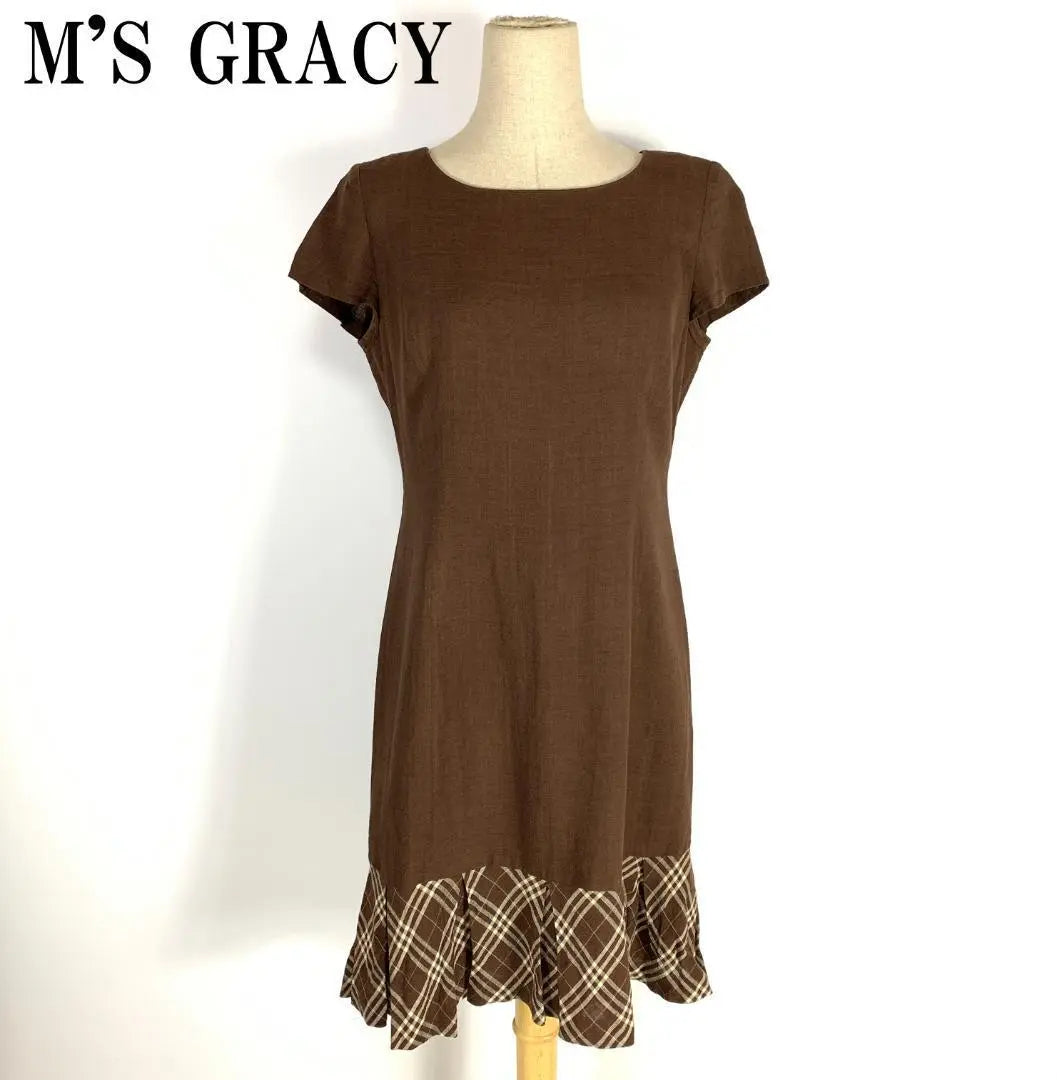 LA2037 M's Gracie Short Sleeve Linen Dress Brown Checkered 11