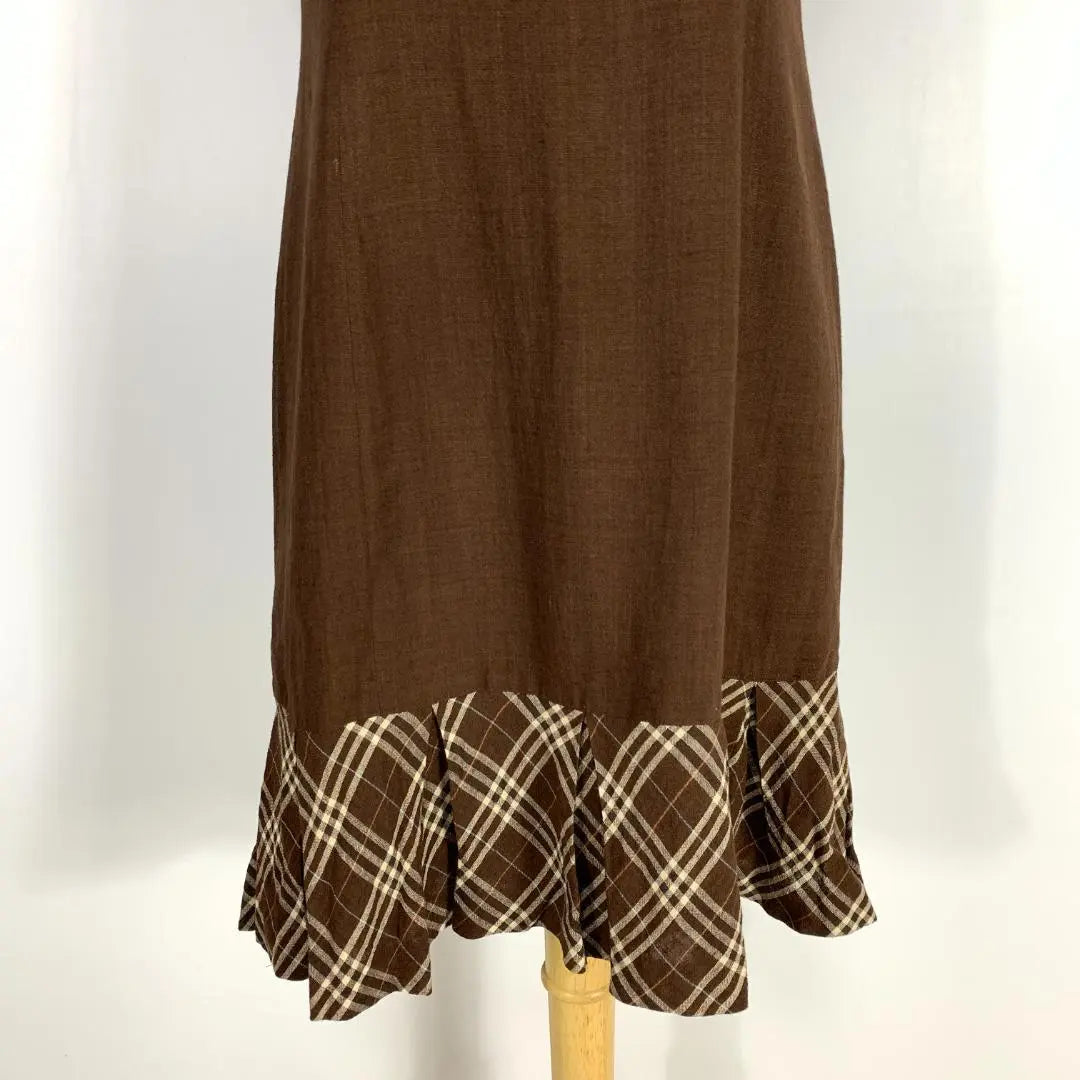 LA2037 M's Gracie Short Sleeve Linen Dress Brown Checkered 11