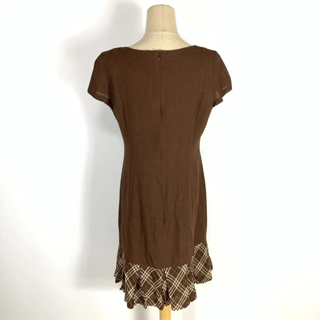 LA2037 M's Gracie Short Sleeve Linen Dress Brown Checkered 11