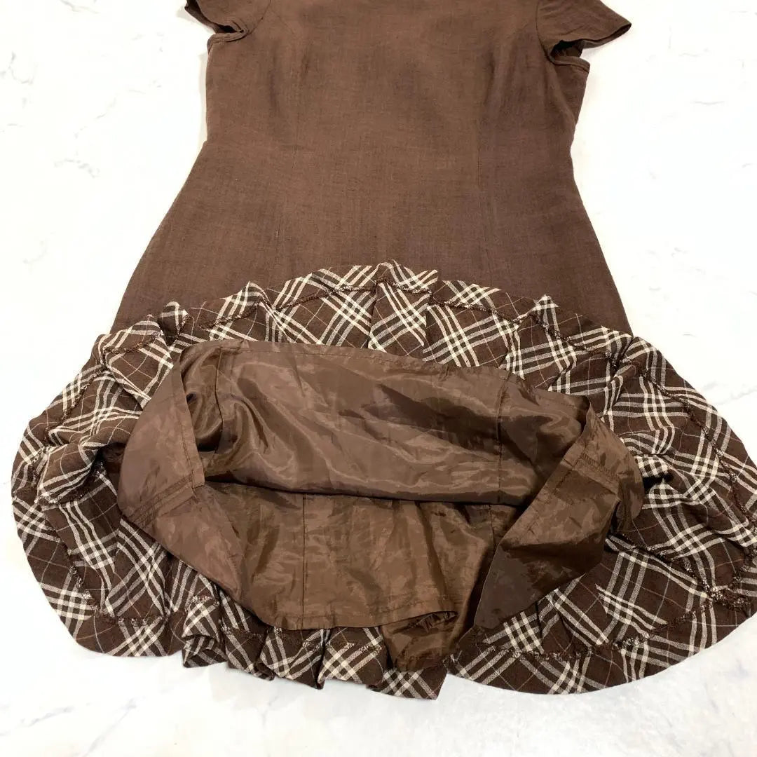 LA2037 M's Gracie Short Sleeve Linen Dress Brown Checkered 11