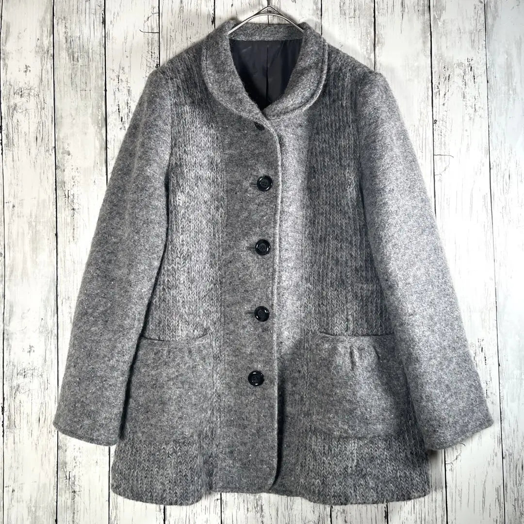 Wool coat, mohair blend, mid length, double pocket, M