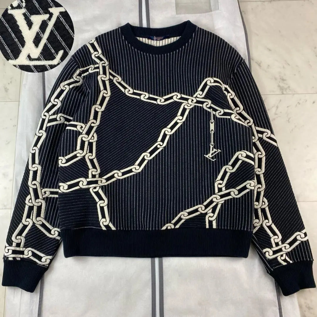 Polo belleza ◎ Louis Vuitton Sudadera con rayas y cadena con efecto 3D Kirted | 極美品◎ルイヴィトン キルテッド3Dエフェクトチェーンストライプスウェット