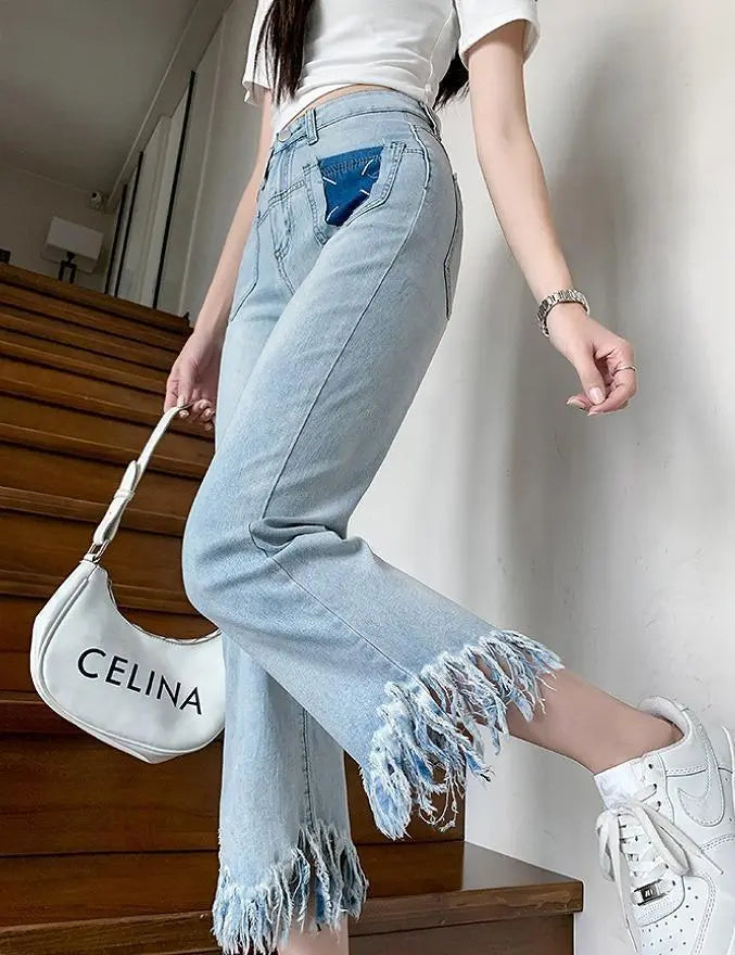 Large size women's denim pants cut-off spring summer autumn new