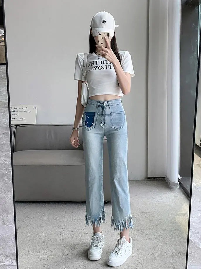 Large size women's denim pants cut-off spring summer autumn new