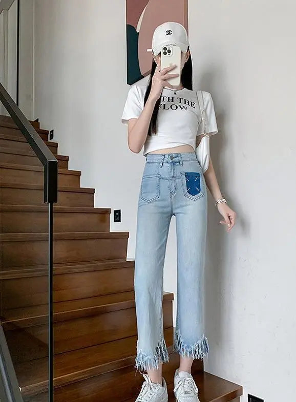 Large size women's denim pants cut-off spring summer autumn new