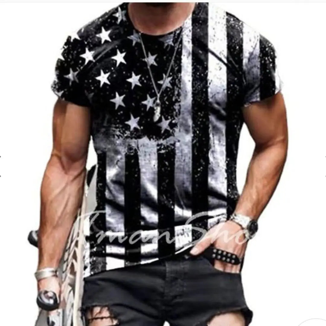 ☆ Nueva sin usar ☆ Camiseta de moda para hombre ☆ Bandera estadounidense casual ☆