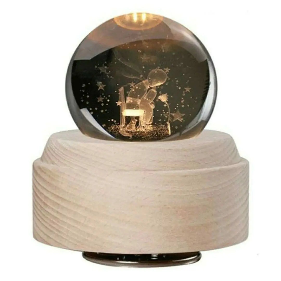 ●Music box, glass, with LED light, crystal, USB charging, wood, downlight