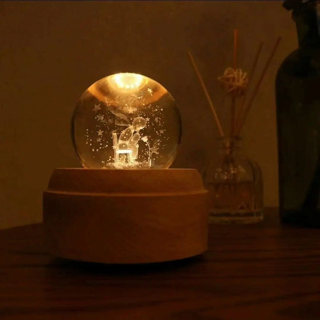 ●Music box, glass, with LED light, crystal, USB charging, wood, downlight