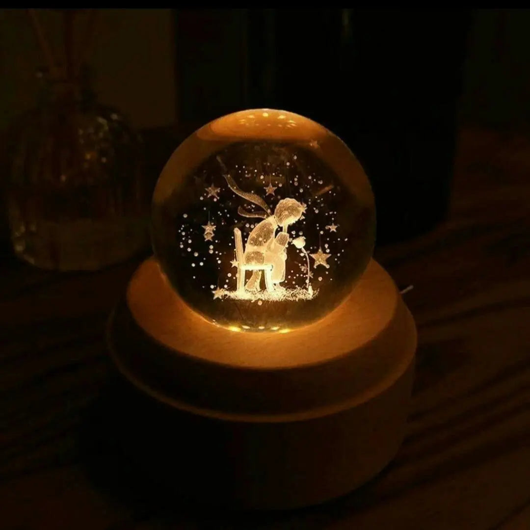 ●Music box, glass, with LED light, crystal, USB charging, wood, downlight