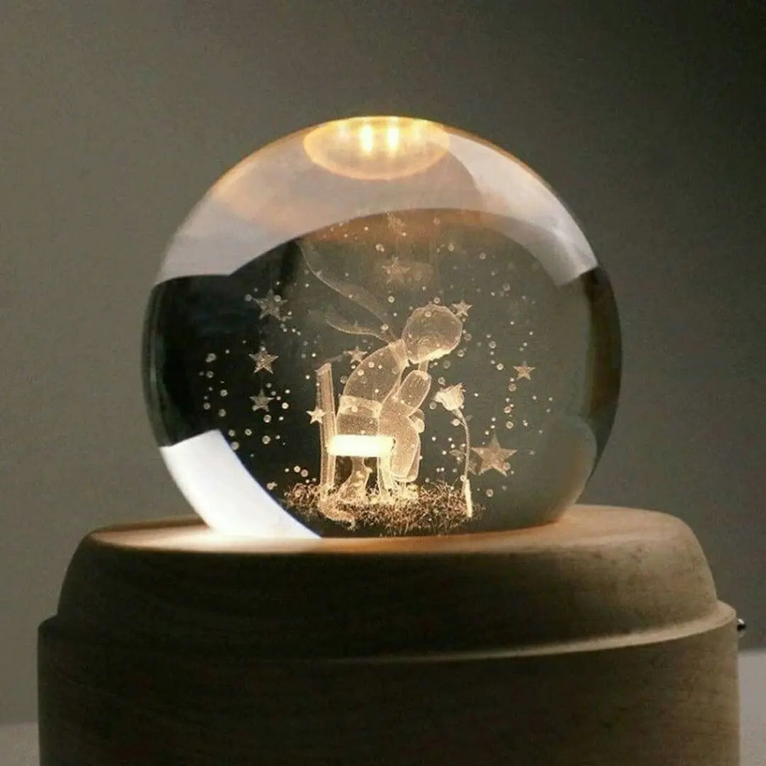 ●Music box, glass, with LED light, crystal, USB charging, wood, downlight