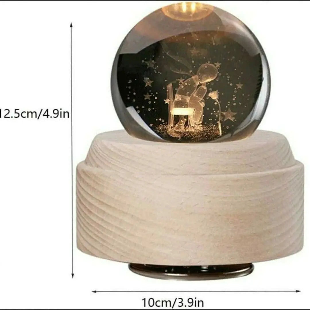 ●Music box, glass, with LED light, crystal, USB charging, wood, downlight