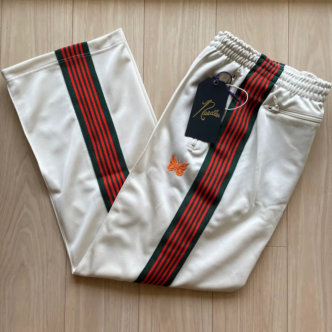 Straight beige orange needles track pants