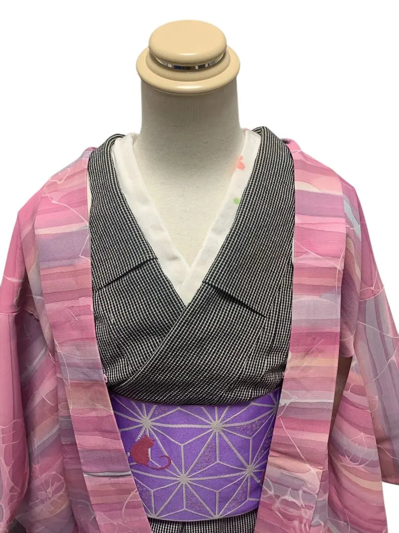 Kimono Haori Artículo nuevo y sin usar con hilo de hilván Estampado floral rosa Degradado