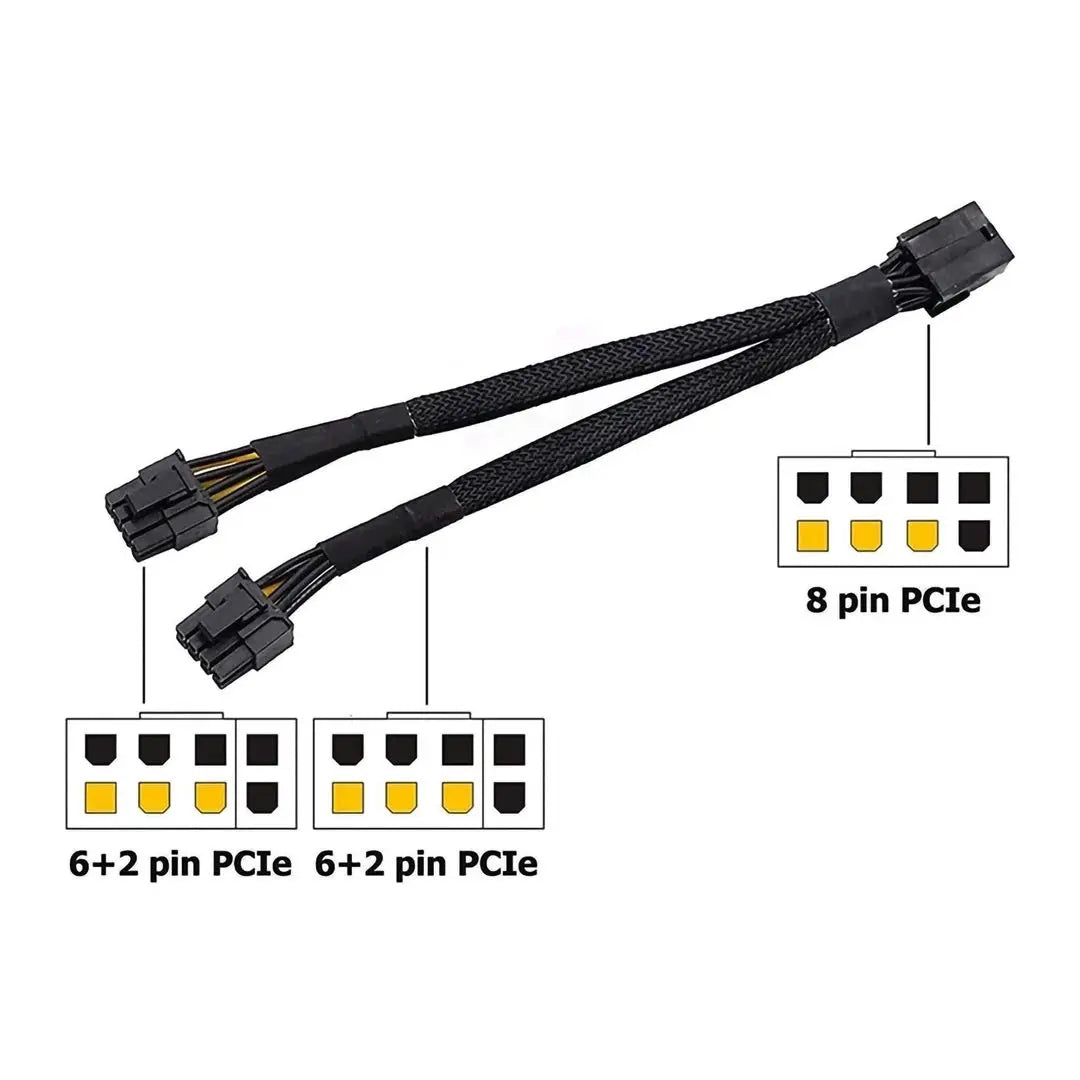 GPU PCIe Power Adapter Knitted Y Splitter Extension Cable 20cm