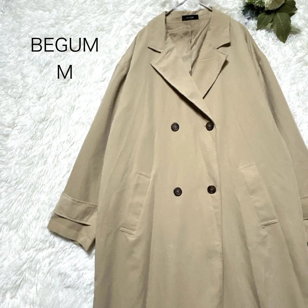 Begum Trench Coat Pleated Beige M Long Sleeve Office Casual ●