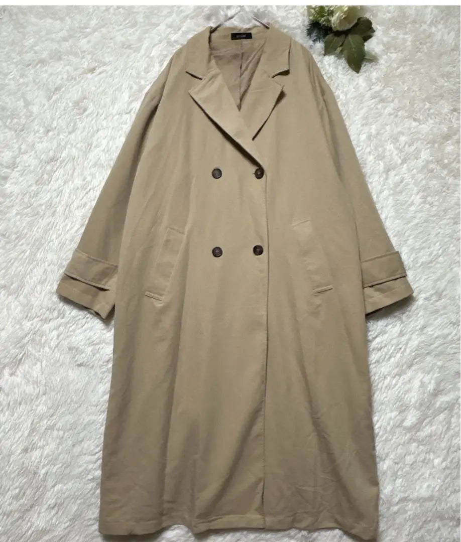 Begum Trench Coat Pleated Beige M Long Sleeve Office Casual ●